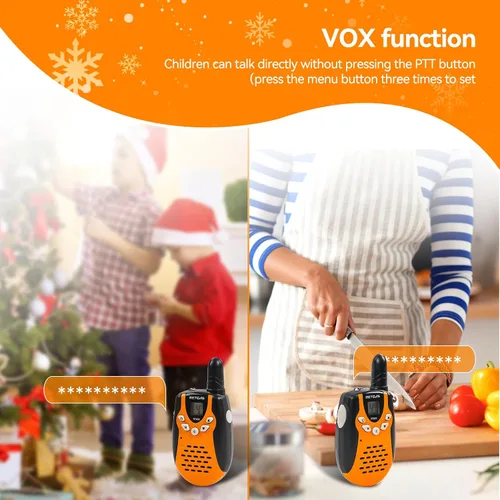 Miniatura 5 de Walkie Talkies Retevis para niños, recargables, 22 canales, FRS VOX, radio bidireccional para niños (naranja, 1 par)