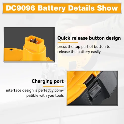 Miniatura 2 de Paquete de 2 baterías de repuesto de 4800 mAh DC9096 para Dewalt 18 V batería NI-MH DC9099 DC9098 DW9099 DW9098