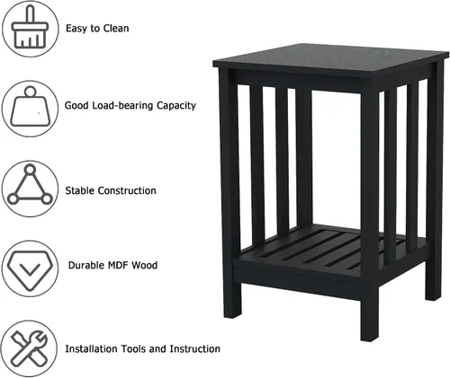 Miniatura 4 de TaoHFE Mesas auxiliares negras para sala de estar, soporte moderno, mesa auxiliar rústica y delgada con estante de almacenamiento abierto, mesita