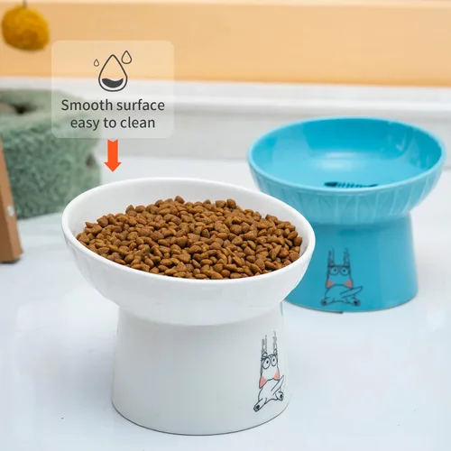 Miniatura 6 de Platos elevados de cerámica para gatos de 6.5 pulgadas extra anchos, cuenco de comida y agua para gatos inclinado y elevado de porcelana, platos