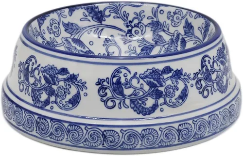 Miniatura 10 de Aimusego Plato chino de cerámica azul de 6.7 pulgadas para alimentos y agua para perros pequeños y medianos/gatos, tazón antideslizante de porcelana