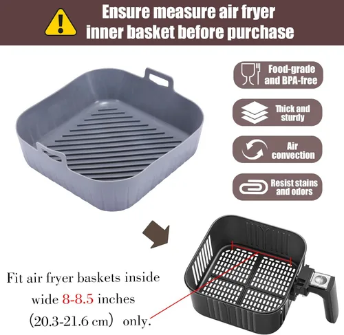 Miniatura 2 de Golden Associate Forros cuadrados de silicona para freidora de aire de 8 a 8.5 pulgadas, 2 unidades, antiadherentes, de grado alimenticio
