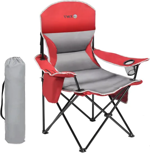 Miniatura 9 de Silla plegable portátil para exteriores con portavasos y bolsa enfriadora, malla transpirable, reposabrazos anchos, diseño ergonómico para 01-rojo