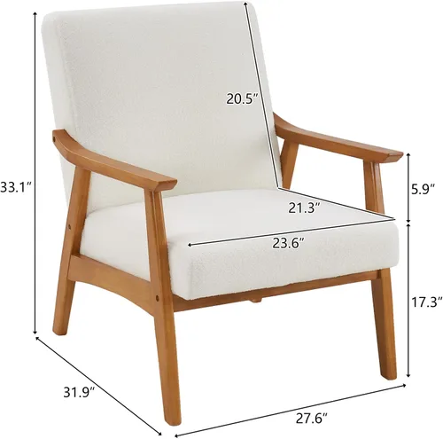 Miniatura 3 de Modern Accent Lounge Chair for Living Room, Armchair Single Solid Wood Armrest Teddy Velvet Leisure Sofa Chair Indoor Comfy Reading Chair Leisure