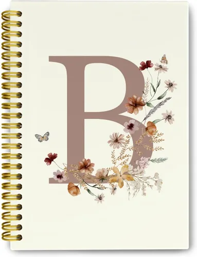 Miniatura 8 de Cuadernos de diario personalizados con letra inicial floral A, cuadernos vintage femeninos de tapa dura en espiral para la escuela, regalos