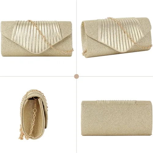 Miniatura 3 de Bolso de mano de noche con purpurina brillante con cadena, bolso para ocasiones especiales para bodas, fiestas, bailes de graduación