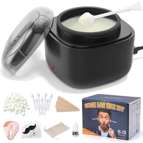 Miniatura 12 de Kit de cera nasal para hombre, mini calentador de cera para depilación, mini kit de cera para nudos y orejas, cuentas de cera de 3.53 onzas, 40 Gris