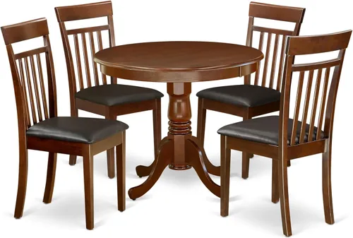 Miniatura 9 de East West Furniture AANCA5-MAH-W Juego de mesa de comedor de 5 piezas incluye una mesa de cocina redonda con pedestal y 4 sillas de comedor, 36 x 36