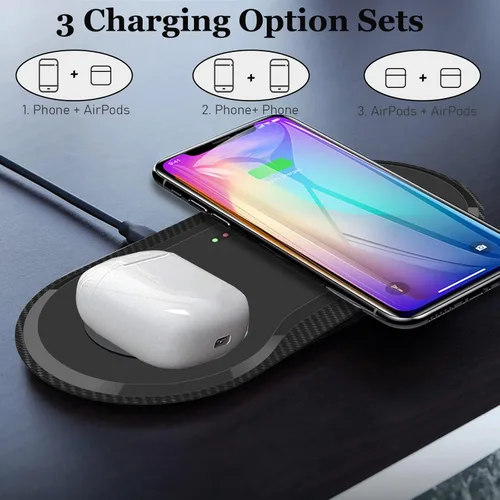 Miniatura 2 de Cargador inalámbrico rápido de 30 W, almohadilla de carga inalámbrica Vchiming 2 en 1, estación de carga inalámbrica dual de 15 W para Galaxy Negro