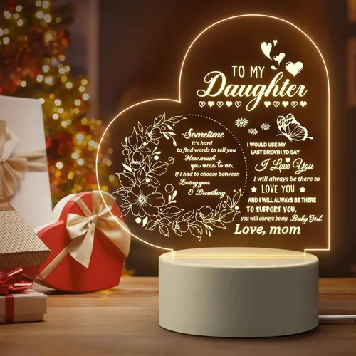 Regalos para hija de mamá, regalos de hija, lámpara de noche acrílica para mi hija, Navidad, cumpleaños, día de la madre, graduación, boda, San
