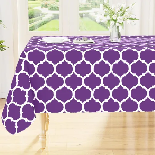 Miniatura 21 de Smiry Mantel redondo de plástico para mesa, mantel de vinilo impermeable con parte trasera de franela para mesas redondas, lavable y a prueba