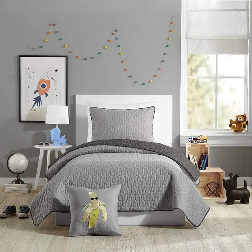 URBAN PLAYGROUND Juego de edredón de todas las estaciones Coty gris - Juego de ropa de cama para niños de 2 piezas de microfibra cepillada suave