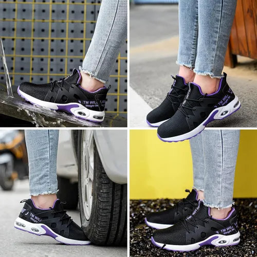 Miniatura 6 de LANSNBO Zapatos de punta de acero para mujer, zapatos de trabajo de seguridad indestructibles, con amortiguación de aire, ligeros, transpirables