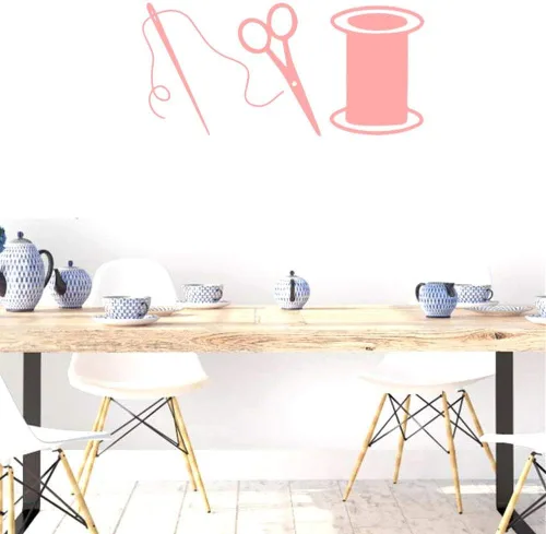 Miniatura 5 de Calcomanías de pared para tijeras de hilo de aguja, tienda de ropa, ropa, tienda de costura, letrero de vinilo, arte para el hogar, murales de PVC