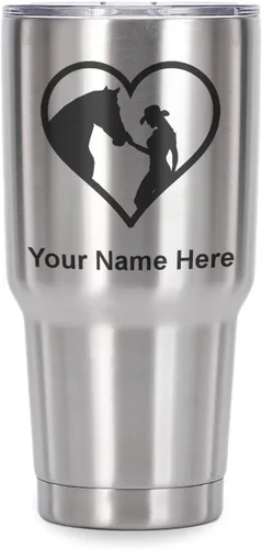 Miniatura 41 de LaserGram Vaso aislado al vacío de 20 onzas, corazón de vaquera de caballo, grabado personalizado incluido (negro)