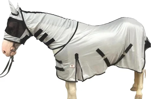 Miniatura 4 de Majestic Ally Sábana para mosca de caballo con cubierta para el cuello y máscara para la cabeza, protección transpirable contra los rayos UV