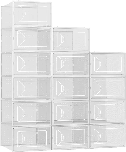 Miniatura 9 de Foluck Caja de almacenamiento de zapatos, paquete de 15 organizadores de zapatos apilables de plástico transparente para armario, diseño entrelazado
