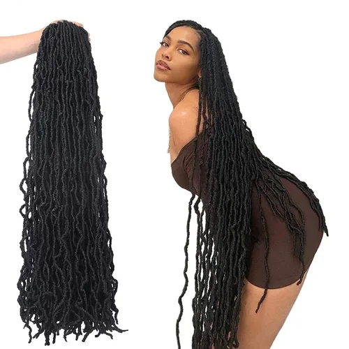 36 pulgadas, 7 paquetes de rastas suaves de ganchillo de cabello entero, no extendidas, largas y largas, trenzas de pelo sintético preenrolladas, 1b