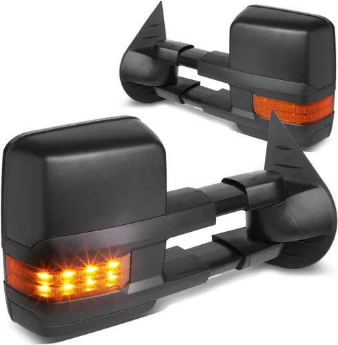 Miniatura 8 de DNA Motoring TWM-028-T888-BK-AM Espejos de remolque alimentados + calor + señal de giro ámbar compatibles con Silverado/Suburban/Avalanche/Tahoe