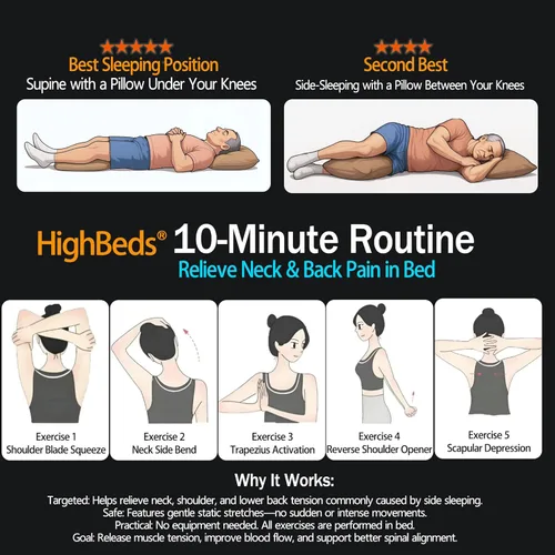 Miniatura 8 de HighBeds Almohada cervical para aliviar el dolor de cuello, almohada de espuma viscoelástica para dormir de lado y espalda, soporte BASF con Gris