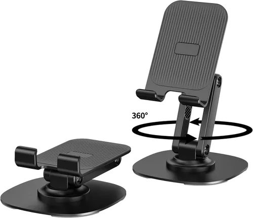Miniatura 10 de Soporte giratorio para teléfono móvil de 360°, base de soporte plegable para teléfono de escritorio totalmente ajustable, soporte plegable