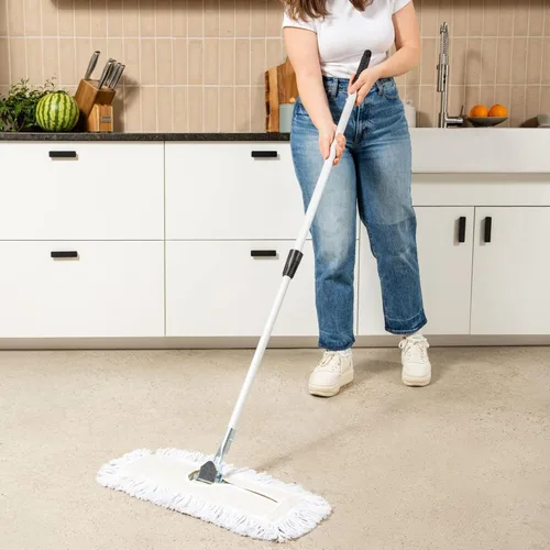 Miniatura 2 de Trapeador de polvo comercial – Barredora de piso de 18 pulgadas para madera dura, cabezal de trapeador de algodón reutilizable, mango extensible