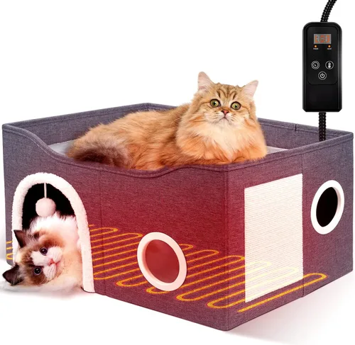 Miniatura 10 de Heeyoo - Casa para gatos de interior, cueva grande con cama para gatos con bola esponjosa y almohadilla para arañar, casas y condominios plegables