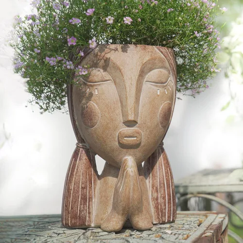 Saysmile Macetas de cara con agujero de drenaje, macetas de resina para plantas de interior, macetas para plantas de flores, macetas para
