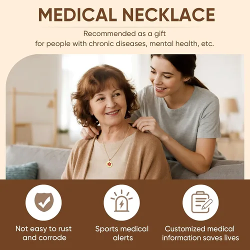 Miniatura 128 de VNOX Collar con colgante personalizado de acero inoxidable con grabado personalizado para identificación de alerta médica de emergencia para hombres