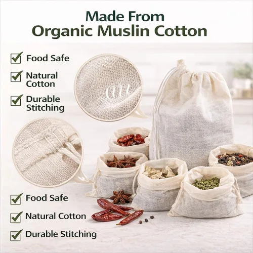 Miniatura 4 de Bolsas de especias de algodón orgánico con cordón – 30 bolsas de té de muselina reutilizables para cocinar, sopa, hierbas y té de hojas sueltas