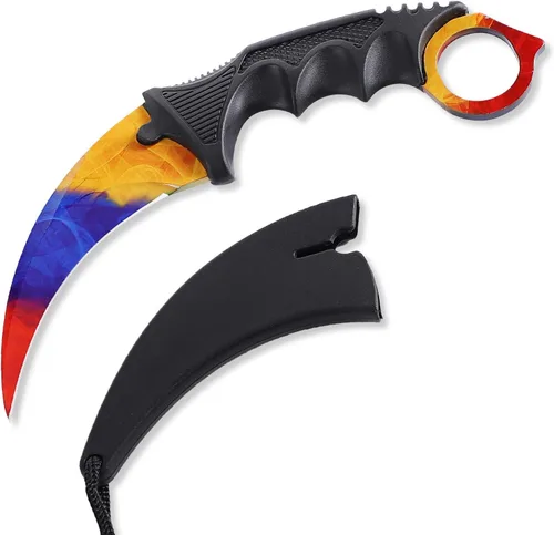 Miniatura 6 de Karambit - Cuchillo táctico de hoja fija, 2 piezas de acero inoxidable para exteriores, cuchillo de caza con funda y cable, adecuado