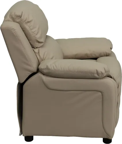 Miniatura 6 de EMMA + OLIVER Sillón reclinable infantil de vinilo beige acolchado de lujo con brazos de almacenamiento