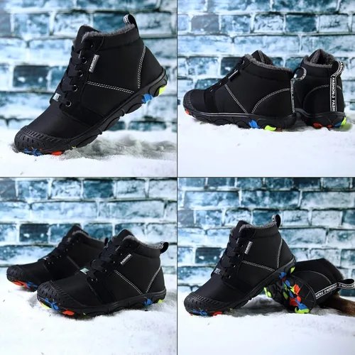 Miniatura 7 de FLIOZY Botas de nieve para niños y niñas, botas de invierno anticolisión, con forro de piel, cálidas, resistentes al agua, zapatos de senderismo