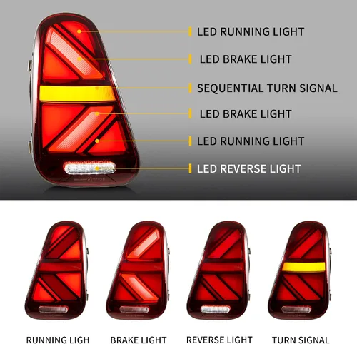 Miniatura 2 de VLAND LED Luces Traseras Rojas Compatibles Para [2001-2006 BMW Mini Cooper R50 R52 R53 y Mini Cooper Hatchback/Convertible de 1ª generación] Con