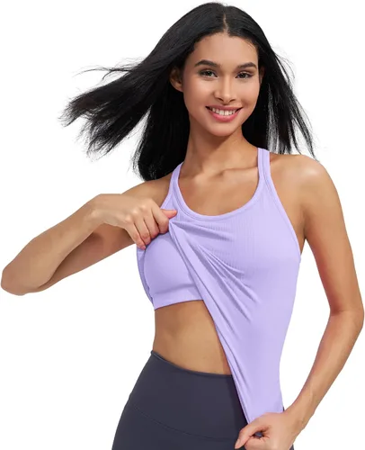 Miniatura 8 de sphinx cat - Camiseta corta de entrenamiento para mujer, camiseta sin mangas, acanalada, con espalda cruzada y brasier integrado