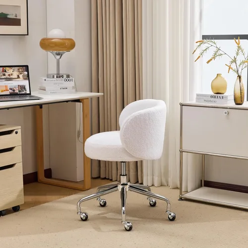 Miniatura 3 de VINGLI Bonita silla de escritorio giratoria pequeña, cómoda con ruedas, soporte lumbar ergonómico de respaldo bajo, taburete rodante para tocador
