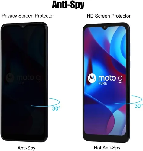 Miniatura 2 de (3+3) Protector de pantalla de privacidad de vidrio templado para Motorola Moto G Pure (3+3) con protector de lente de cámara, antiarañazos