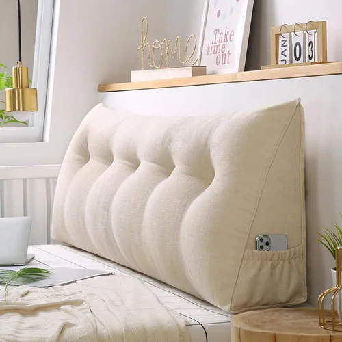 Miniatura 13 de Almohada triangular grande para cabecero de lectura, almohada de lino y algodón para sofá cama, cojín de apoyo de posicionamiento con funda Rojo
