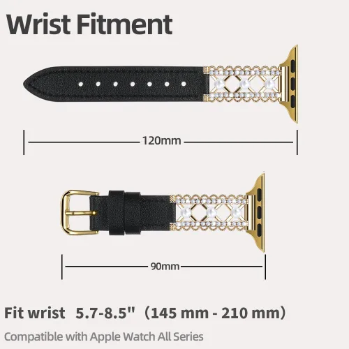 Miniatura 3 de Correa de cuero genuino y joyería para Apple Watch para mujer, elegante pulsera de perlas con circonitas laterales brillantes, correa de iWatch