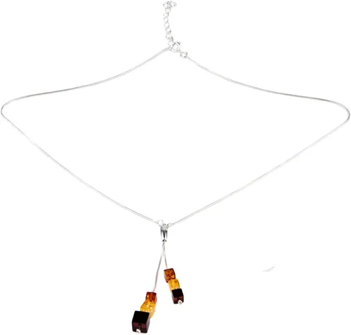 Miniatura 3 de LLC Collar de plata de ley multicolor ámbar cubo, 18 pulgadas, Plata esterlina Gema, Ámbar