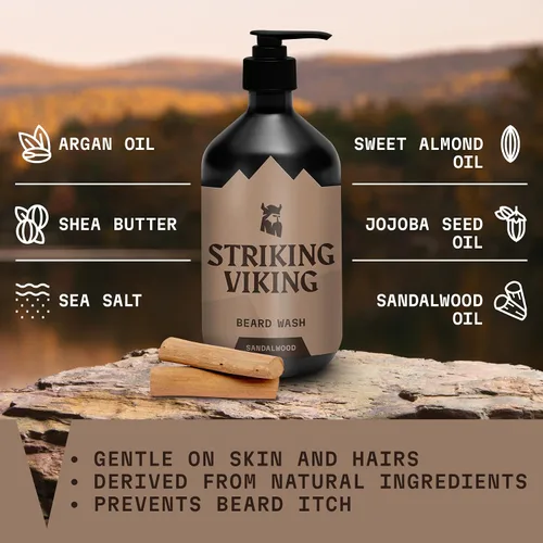 Miniatura 3 de Striking Viking Jabón/champú para barba de sándalo para hombres, 17 onzas, sin parabenos ni sulfatos, aceite de jojobal para todo tipo de barba