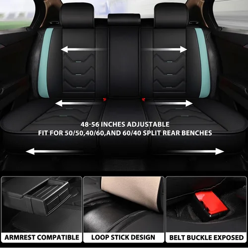 Miniatura 3 de otoez Juego completo de fundas universales de cuero para asiento de automóvil, 5 asientos, compatible con la mayoría de Honda, Toyota, Chevy Ford