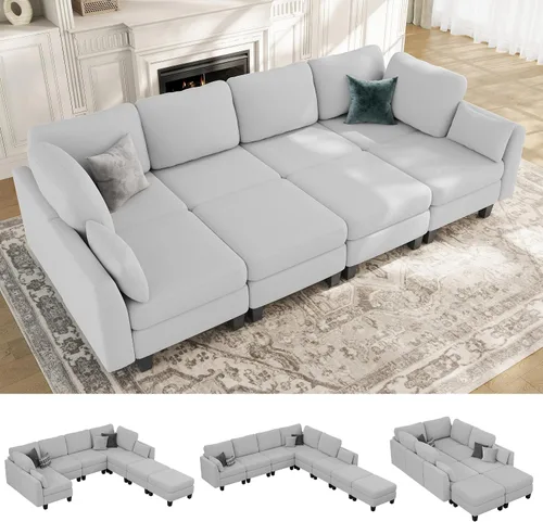 Miniatura 12 de Sofá seccional con sofá cama, sofá modular de 6 plazas, cómodos sofás seccionales convertibles, sofás convertibles con otomanos, sofás seccionales