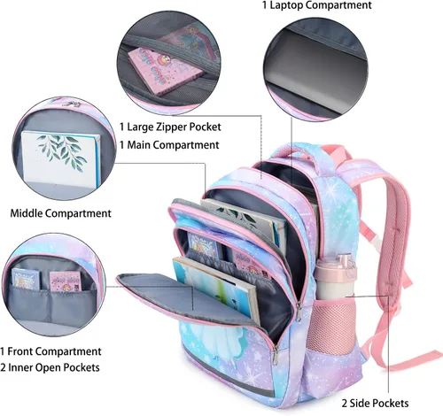 Miniatura 4 de YCBB Juego de mochilas escolares para niñas, Galaxy Princess, Mochilas de viaje