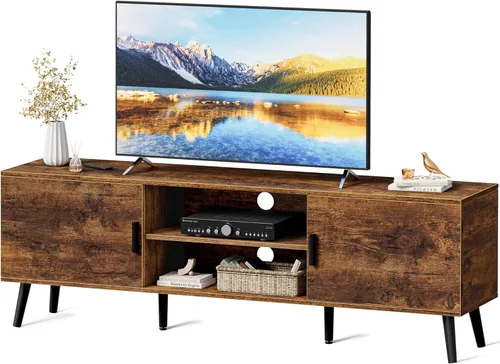 Miniatura 12 de SUPERJARE Soporte de TV para TV de 55 pulgadas, centro de entretenimiento con estante ajustable, 2 gabinetes, mesa consola de TV, consola