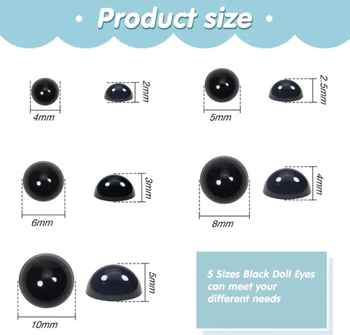 Miniatura 2 de TOAOB - 830 piezas redondas de plástico negro Amigurumis Eyes de 0.157 in, 0.197 in, 0.236 in, 0.315 in, 0.394 in, con parte trasera plana, cuentas