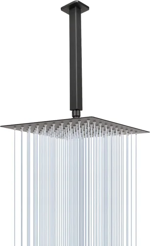 Miniatura 16 de NearMoon Cabezal de ducha tipo lluvia con brazo de ducha, ducha cuadrada para montaje en techo, cabezal de ducha de techo de acero inoxidable, Negro