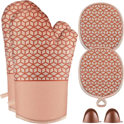 Miniatura 9 de Manoplas de horno y soportes para ollas, juego de guantes de horno resistentes al calor de 500 ℉, guantes de horno de silicona, agarre texturizado