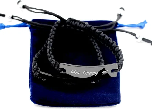 Miniatura 6 de 1 par de pulseras trenzadas Hademade para parejas, pulseras para hombres y mujeres grabadas con "I Love You 3000, God Gave Me You, His Crazy Her