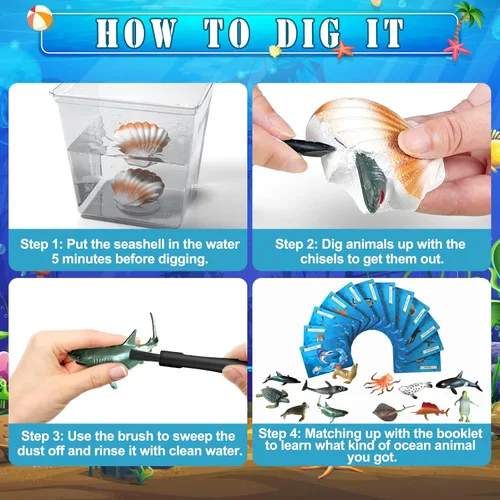 Miniatura 3 de EARTH'SCODE Kit de Excavación de Animales Oceánicos, Ladrillos de Excavación de Conchas Marinas, Regalo Educativo Científico para Niños